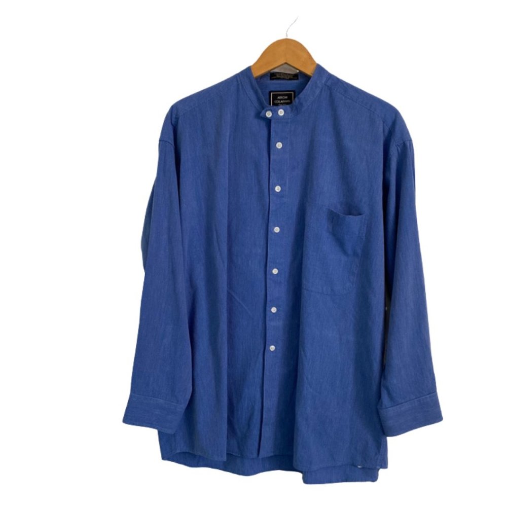 Arrow Collarman Collarless Blue Dress Shirt